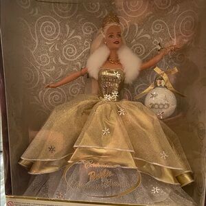 Mattel Barbie in Gold Dress with White Fu